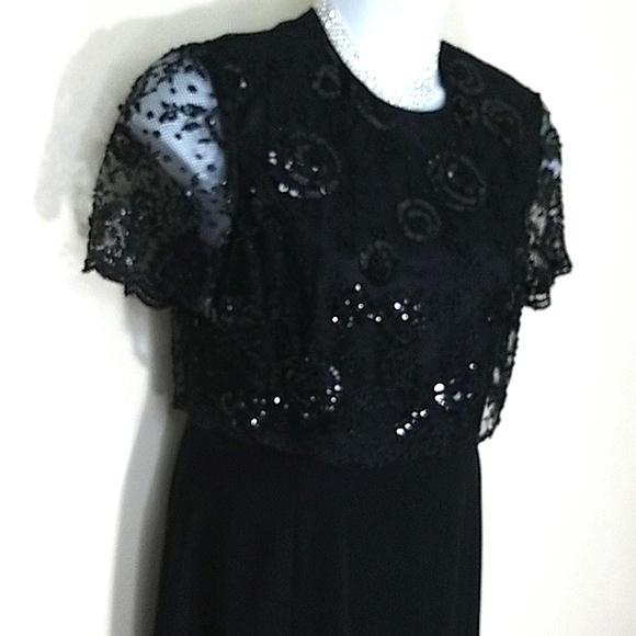Cocktail dress short sleeve formal sequin circle maxi black lace stretch Small - Picture 4 of 12